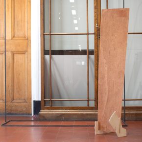 Installation shot of wooden sculpture by Sophie Hall.