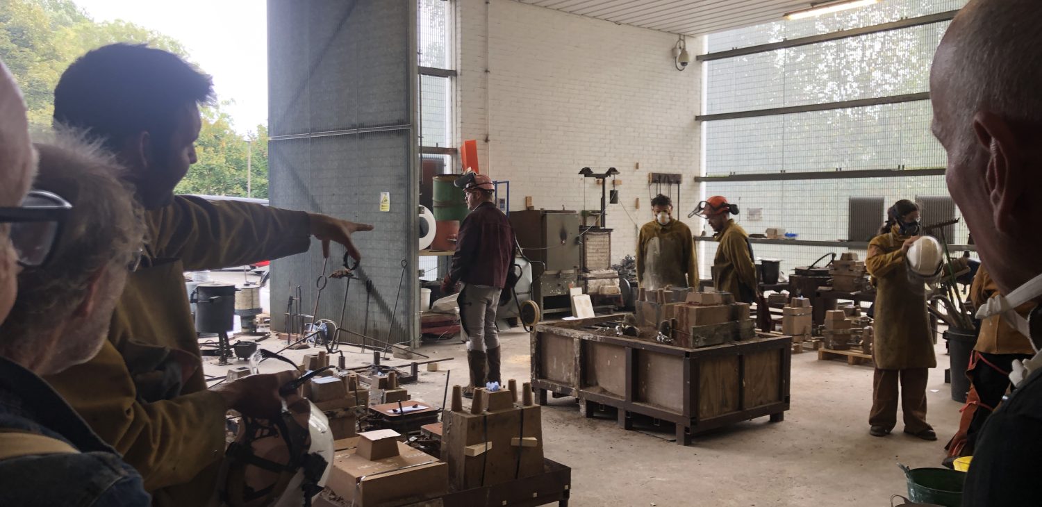 View across the pouring area with moulds set up, Alternative Foundry Practices.