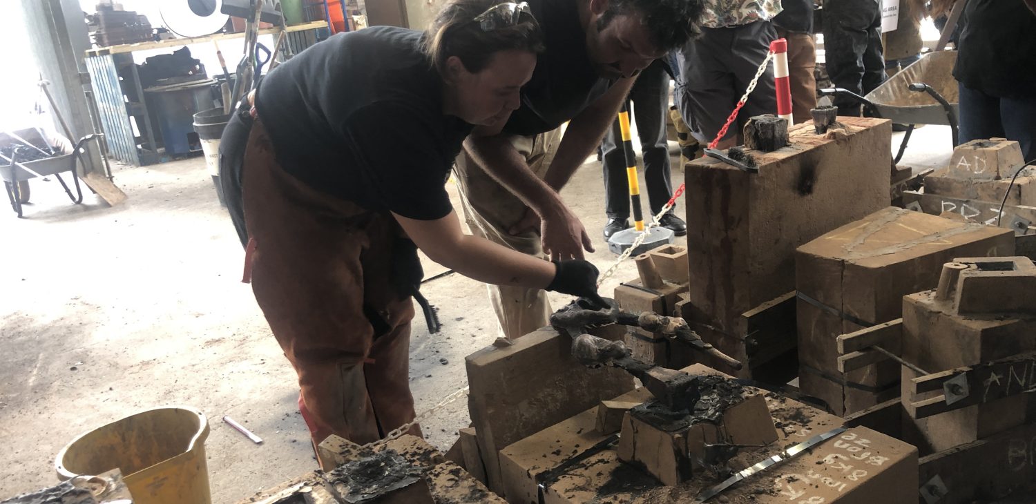 De-moulding day, with collaborators explaining outcomes to audience, Alternative Foundry Practices.